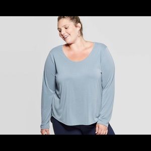Plus size long sleeve scoop neck sand wash top